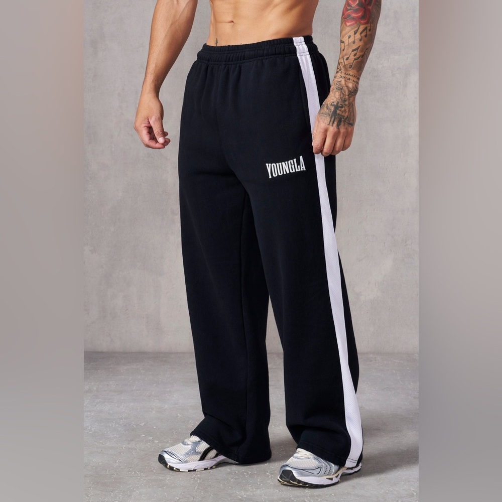 YoungLA Men's Black Joggers with White Stripe